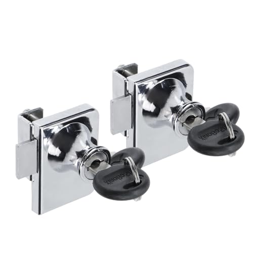 No Drill Showcase Lock for 0.2-0.3 inch Glass, Key Different - Door to Board Mounting, 2 Sets Chrome Rectangular 1.89 x 1.38 Inch, Zinc Alloy Glass Lock for Display Cabinet or Jewelry Case - color: Chrome, size: 1.89 x 1.38 Inch, style: Key Different - Do