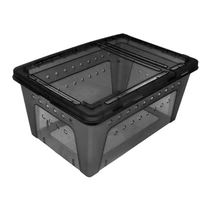 Reptile Terrarium, 12.8 x 8.9 x 5.9 in Stackable PP Breeding Box, Double Opening for Small Reptiles and Amphibians, Black - color: Black
