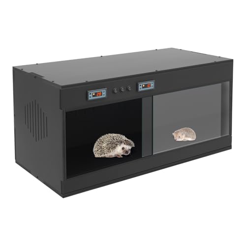 PVC Reptile Tank Enclosure, 31.5*15.75*15.75in Wooden Reptile Terrarium Front Opening Reptile Terrarium w/Glass Sliding Door & Intelligent Thermostat for Ball Python Snake Gecko Bearded (Black, Clear) - color: Black, Clear