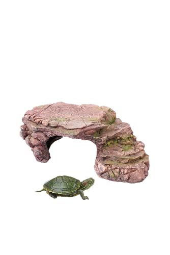BIGWE Turtle Basking Platform for Aquarium Fish Tank,Designed for Aquatic Pets Such as Turtles, Reptiles, and Tortoises,Brown - size: Large