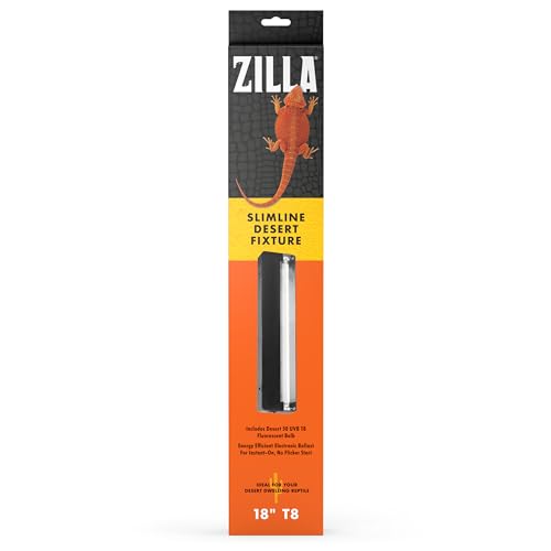 Zilla Reptile T8 Slimline Desert Pet Habitat Light Fixture with 15 Watt Fluorescent Bulb, 18 Inches,Black
