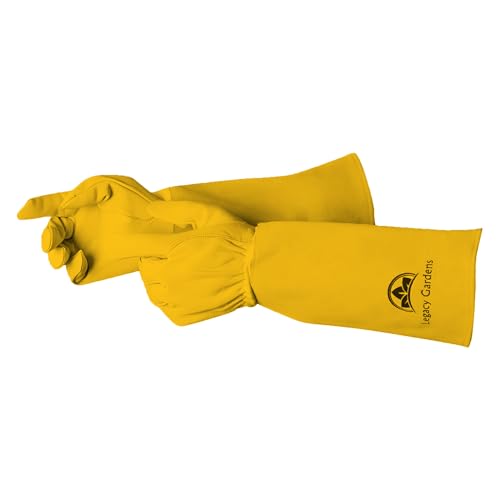 Leather Gardening Gloves for Women & Men, Long Garden Gloves, Cowhide Gauntlet Rose Pruning Thorn Resistant, Forearm Protection, Small, Yellow - color: Yellow, size: Small