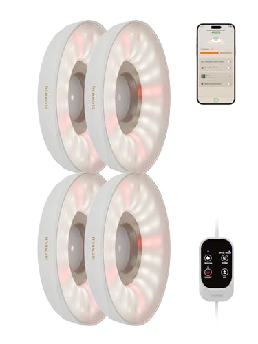 GLOWRIUM Grow Lights for Indoor Plants, Full Spectrum Puck Grow Light with Manual & APP Control, 32W(4 x 8W) Plant Lamp Auto-Timer, Plant Assistant 10 Levels Dimmable for Plant Shelf (4 Packs,White) - color: White, size: 4 Packs