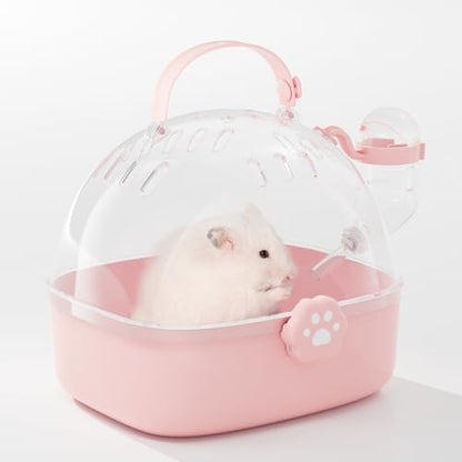 BUCATSTATE Small Animal Carrier Cage with Water Bottle, Portable Hamster Travel Carrier Carry Case 7.24" L*6.69 W *6.42" H for Small Pets, Gerbils, Mice, Dwarf Hamster (Pink) - color: Pink