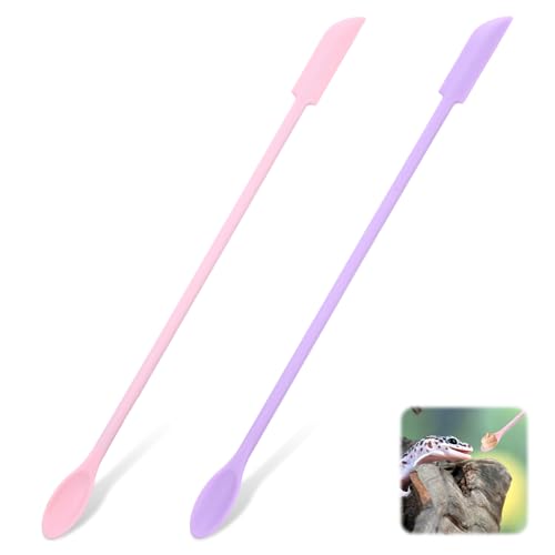 2 PCS Reptile Spoon, Long Handle Gecko Feeding Spoon, Crested Gecko Food Mixing Spoons for Crested Geco Bearded Dragon Gargoyle