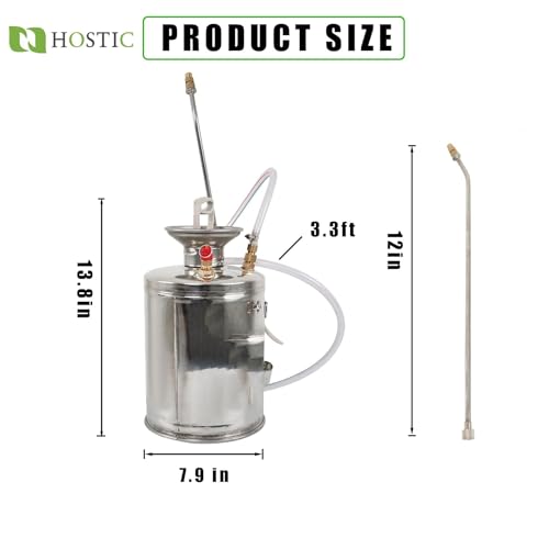 HOSTIC 1 Gallon Stainless Steel Sprayer Hand Pump Sprayer with Pressure Gauge Valve Adjustable Nozzle for Gardening Lawn and Cleaning - size: 1 Gallon