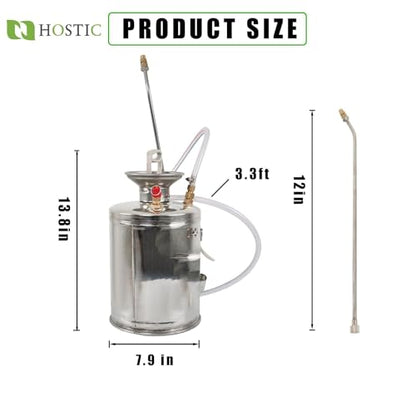 HOSTIC 1 Gallon Stainless Steel Sprayer Hand Pump Sprayer with Pressure Gauge Valve Adjustable Nozzle for Gardening Lawn and Cleaning - size: 1 Gallon