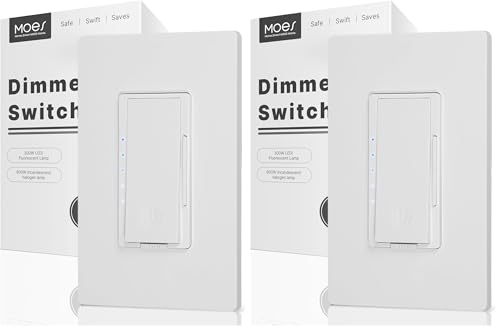 MOES Digital Dimmer Light Switch, 3 Way & Single Pole Dimmable Switches for LED,CFL,Incandescent,Halogen, 600Watt Max, No Neutral Wire Required, ON/Off Switch with Dimming Buttons (Pack of 2) - size: 2 Pack