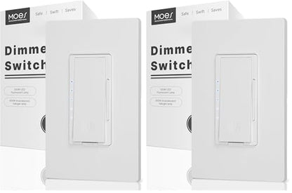 MOES Digital Dimmer Light Switch, 3 Way & Single Pole Dimmable Switches for LED,CFL,Incandescent,Halogen, 600Watt Max, No Neutral Wire Required, ON/Off Switch with Dimming Buttons (Pack of 2) - size: 2 Pack