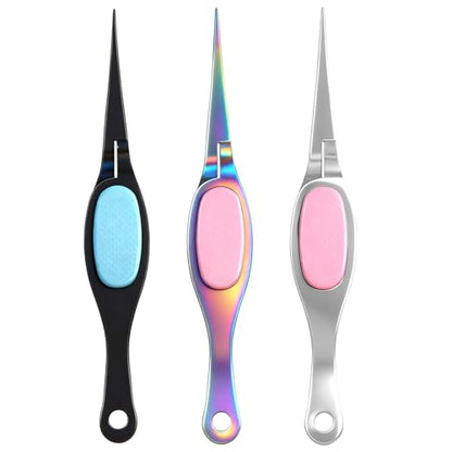 Mudder 3 Pcs Reverse Tweezers Craft Crossing Lock Tweezers Reverse Grip Precision Curved Bent Straight Fine Tip for Craft Jewelry Beading Electronic Laboratory Work (Straight Tip) - style: Straight Tip