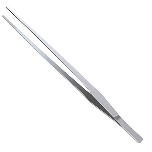 Stainless Steel Polished Extra-Long 15 inch Tongs Tweezers with Precision Serrated Tips for Garden, Kitchen, Indoor & Outdoor - size: 15 inch Straight (1 PCS)