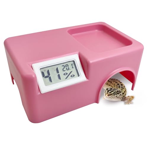PINVNBY Plastic Snake Hide Reptile Hide Cave Easy to Clean Habitat Decor Leopard Gecko Hideout Suitable for Small Size Crested Gecko Lizard Frogs Newts(Pink) - color: Pink