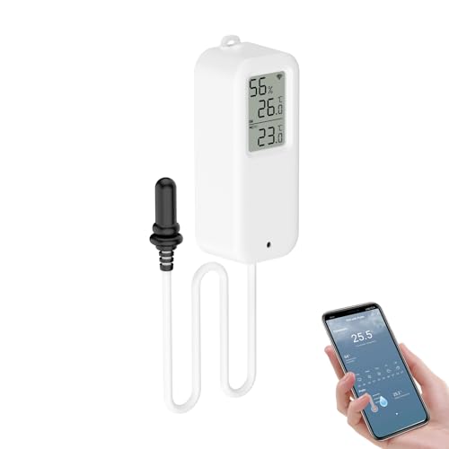 Aquarium Thermometer, Smart Fish Tank Thermometer App Monitor, Free Data Export ℉/℃, WiFi Hygrometer for Babyroom, Greenhouse, Fish Tank, Refrigerator, White 1 Pack with Screen - size: Single, style: Contemporary