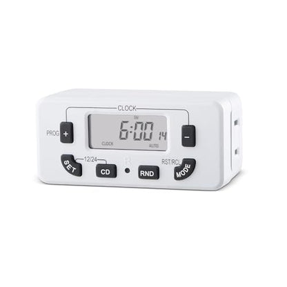 7 Day Programmable Digital Timer Outlet, Indoor Timer with Single Plug-in, Digital Light Timers for Lamp, Fan, Aquarium, 15A 1/2HP, 1 Pack - size: 1 PACK