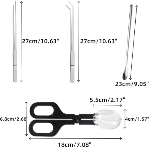Stainless Steel Reptile Feeding Kit - Tweezers, Spoon, Clamp & Storage Bag - Long Handle Terrarium Feeding Tool for Lizards, Geckos, Spiders & Snakes