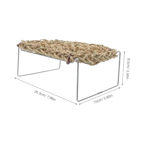 Kichvoe Hammock and Metal Legs Reptile Lounger Rectangle Bearded Dragon with Khaki Seagrass Bed Comfortable Wear-Resistant Basking Platform for Leopard Gecko Hermit Crab Tank Habitat