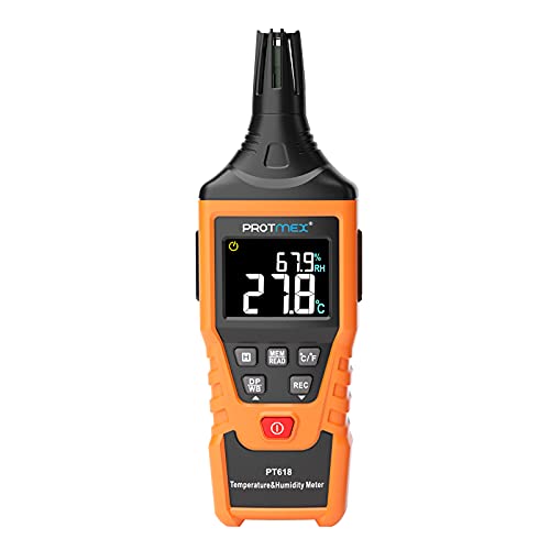 Protmex PT618 Temperature Humidity Meter, Thermometer Hygrometer Monitor with Ambient, Dew Point, Wet Bulb for Indoor/Outdoor MIN, MAX, Data Hold, LCD Backlight - size: PT618