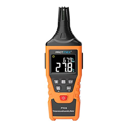 Protmex PT618 Temperature Humidity Meter, Thermometer Hygrometer Monitor with Ambient, Dew Point, Wet Bulb for Indoor/Outdoor MIN, MAX, Data Hold, LCD Backlight - size: PT618