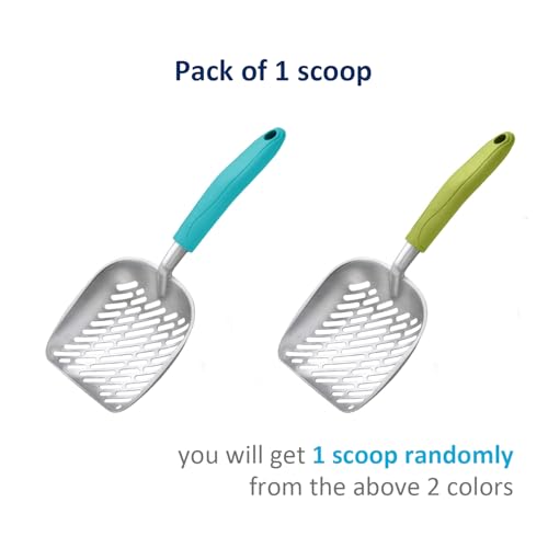 WePet Cat Litter Scoop, Aluminum Alloy Sifter, Kitty Metal Scooper, Deep Shovel with Diagonal Sifting Hole, Long Handle, Kitten Poop Lifter for Litter Box, Medium Size, Green Handle - color: #03 Green, size: Medium