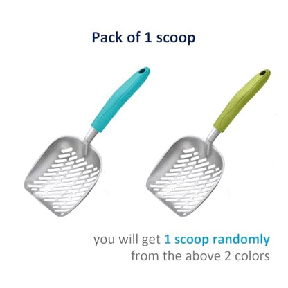 WePet Cat Litter Scoop, Aluminum Alloy Sifter, Kitty Metal Scooper, Deep Shovel with Diagonal Sifting Hole, Long Handle, Kitten Poop Lifter for Litter Box, Medium Size, Green Handle - color: #03 Green, size: Medium