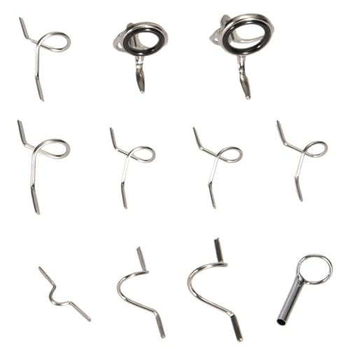 Fly Fishing Rod Guides Set, for Stainless Steel Hard Guides with Tip for Ring and Hook Keeper for Rod Repair, 11 Pcs Kit