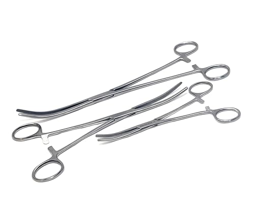Set of 3 Pean Hemostat Forceps Curved 6", 8", 10" Tongs Full Serrated, Stainless Steel