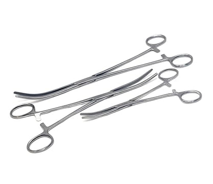 Set of 3 Pean Hemostat Forceps Curved 6", 8", 10" Tongs Full Serrated, Stainless Steel