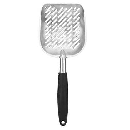 Fydun Cat Litter Shovel, Aluminum Alloy Pet Scoop Sifter Poop S Scoops Hollow Dog Puppy Waste Holder Holder Reptile Terrarium B Cleaning Tool (Black)