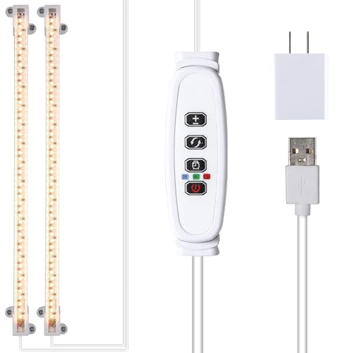 LED Grow Light Strips, 13 Inches Grow Lights for Indoor Plants Full Spectrum 3500K, 96 LEDs Plant Light with 3/9/12H Timer, 10 Dimmable Levels for Seedling Succulent, 2 Head - color: White Cabel, size: 2 Head 1 Pack 3500K
