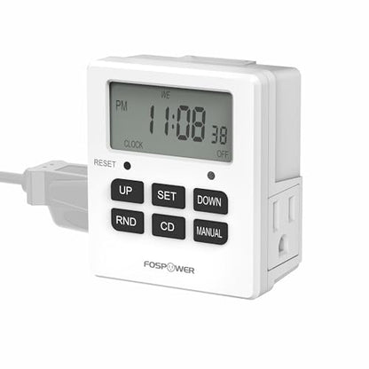 Fospower 7 Day Digital Timers for Electrical Outlets Indoor, Heavy Duty Dual Programmable Outlet Light Timer Switch, Electric Power Wall Timer for Grow Light, Appliance, Lamp, 3 Prong, Grounded - style: 1 Pack