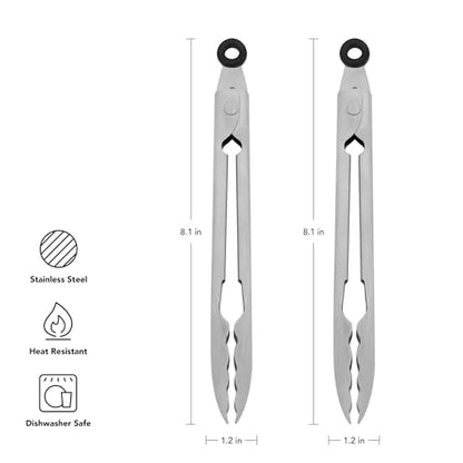 KitchenAid Set of 2 Stainless Steel Tongs with Scalloped Edges Easy Lock Dishwasher Safe Durable and Versatile Silver 7 Inch - color: Stainless Steel, size: 7 Inch (Pack of 2)