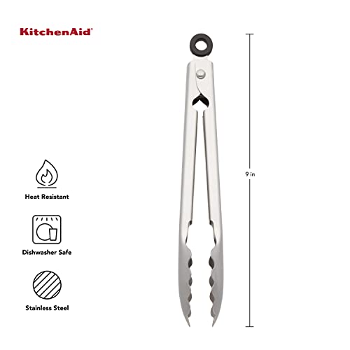 KitchenAid Gourmet Stainless Steel Serving Tongs with Hang Hook and Secure Closing Lock, 9 Inch, Stainless Steel - color: Stainless Steel, size: 9 Inches