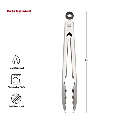 KitchenAid Gourmet Stainless Steel Serving Tongs with Hang Hook and Secure Closing Lock, 9 Inch, Stainless Steel - color: Stainless Steel, size: 9 Inches