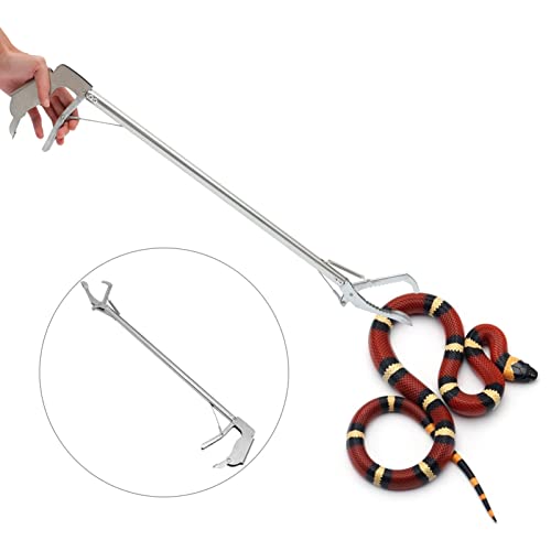 Mikikit Reptiles Snake Catcher, Stainless Steel Snake Stick Practical Snake Clamp Folding Snake Grabber with Lock Professional Snake Grabber for Garden Yard Outdoor Folding - size: 75X12CM