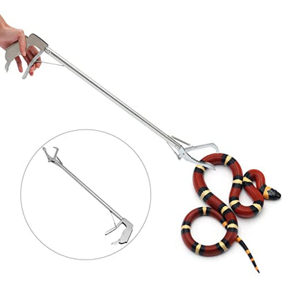 Mikikit Reptiles Snake Catcher, Stainless Steel Snake Stick Practical Snake Clamp Folding Snake Grabber with Lock Professional Snake Grabber for Garden Yard Outdoor Folding - size: 75X12CM