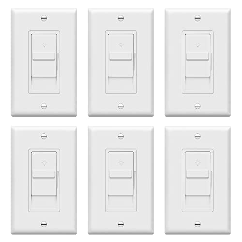TOPGREENER Digital Dimmer Light Switch for 200W Dimmable LED/CFL Lights, Single Pole Led Slide Dimmer Switch, Neutral Wire Not Required, Wall Plate Included, UL Listed, TGDS1-W-6PCS, White,6 Pack - color: White, size: Dimmer Switch