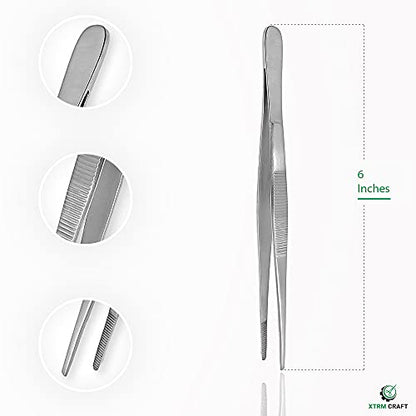 Thumb Dressing Forceps, Mulipurpose Tweezer Stainless Steel, Serrated Tip Straight 6 Inch - size: 6"