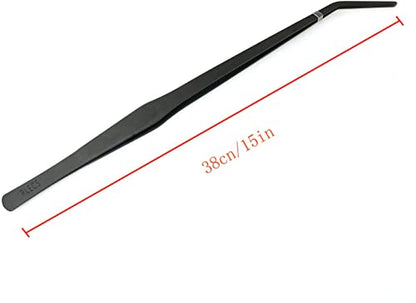 RLECS 15 inch Aquarium Tweezers Non-Slip Stainless Steel Curved Tweezer with Carbonation Protection Coating Fish Tank Cleaner Aquarium Accessories, Black
