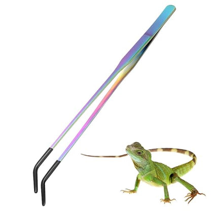 Reptile Feeding Tongs - Stainless Steel Grip Clamp, Rubber Tip Tank Tool | Long Aquarium for Bearded Dragons, Lizards, Amphibians, Tea - color: B