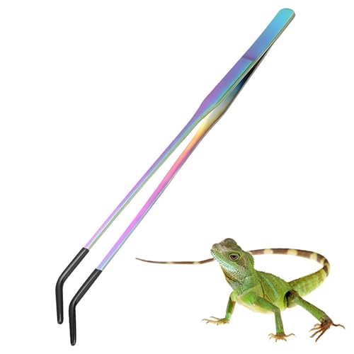 Reptile Feeding Tongs - Stainless Steel Grip Clamp, Rubber Tip Tank Tool | Long Aquarium for Bearded Dragons, Lizards, Amphibians, Tea - color: B