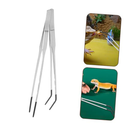 jojofuny 2pcs Curved Stainless Steel Reptile Feeding Tongs with Gentle Rubber Tips for Snake Tanks and Aquariums Durable Lightweight Easy to Use Snake Accessories