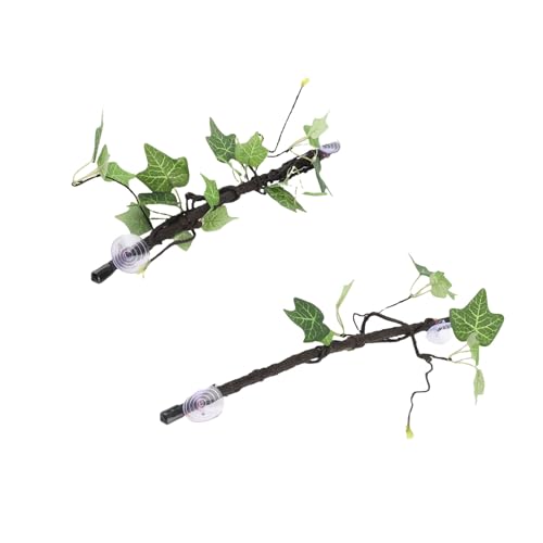 2Pcs Reptile Corner Branches, Terrarium Plant Decoration Flexible Imitation Bendable Jungle Climbing Vine with Suction Cups for Amphibian Lizard Snake Climbing
