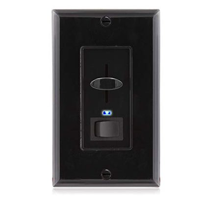 Maxxima Dimmer Light Switch, Black, Blue Indicator Light 3-Way/Single Pole | LED Compatible, 600 Watt Max, Wall Plate Included, Dimmable Lamp and Lighting Control - color: Black, size: Single Pack