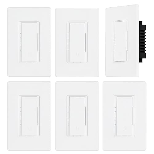 6 Pack BRILLTECH Digital Dimmer Light Switch for 300W Dimmable LED/CFL Lights and 600W Incandescent/Halogen, Single Pole/3-Way LED Dimmer, Screwless Wallplate Included, ETL Listed, White