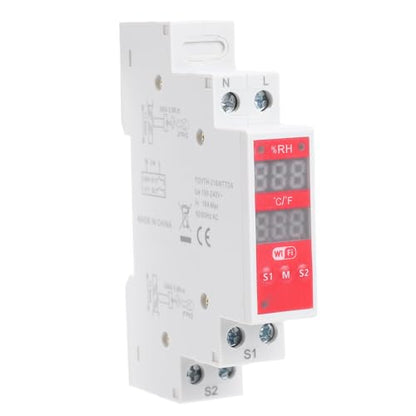 Smart Temperature Humidity Switch, WiFi Controller with Probe, 16A for Home Farm Remote Monitoring, Convenient DIN Rail Mount