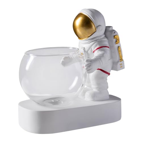BESPORTBLE Hydroponic Glass Vase with Astronaut Resin Ornament and LED Light Multifunctional Water Plant Holder for Home Office and Bar Decor Themed Art Accent