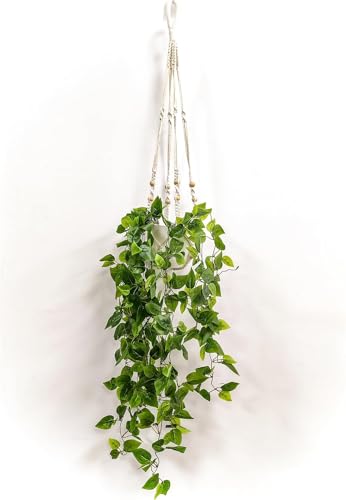 Comtelek Fake Hanging Plants Artificial Plants for Home Decor Macrame Plant Hanger with Fake Vines Faux Hanging Planter Greenery for Wall Ceiling Bedroom Bathroom Kitchen Office Boho Decor Indoor - size: Fake Plants NO LED
