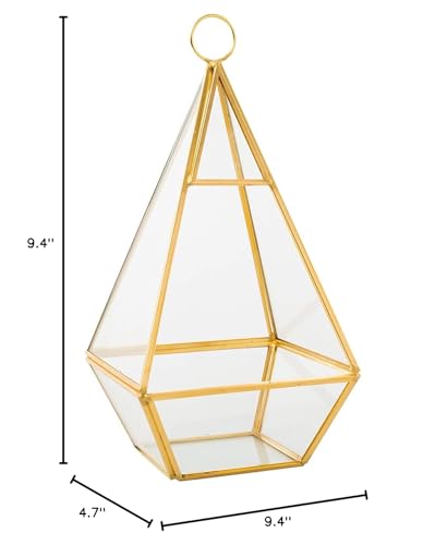 D'Eco Glass Gold Pyramid Centerpiece (5x5x10) - Hanging Planter Terrarium - Spring Home & Wedding Decor - Fill with Succulents, Cacti, Air Plants, Moss, Flowers for Plant Lovers