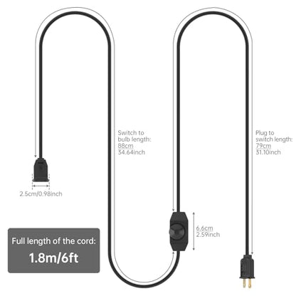 RTNLIT Lamp Dimmer Plug Switch Extension Cord for Dimmable Indoor Outdoor String Lights Halogen Incandescent (6Ft, Black)