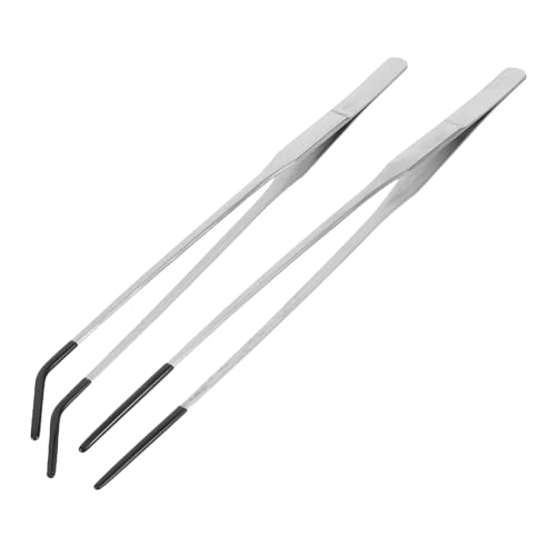 ORFOFE 2pcs Curved Aquarium Tweezers Stainless Steel Reptiles Feeder Rubber Tips Tongs For Snake Turtle Pet Lizard Feeding Supplies